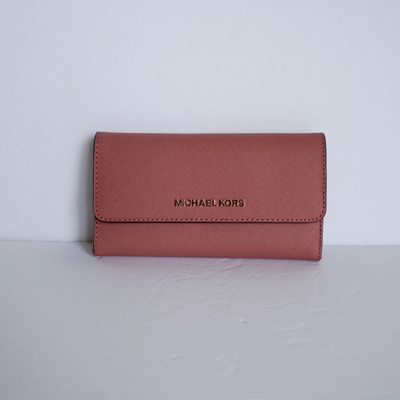 Michael Kors Jet Set LG Trifold Wallet Pink Rose - Picture 2 of 8